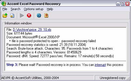Accent Excel Password Recovery