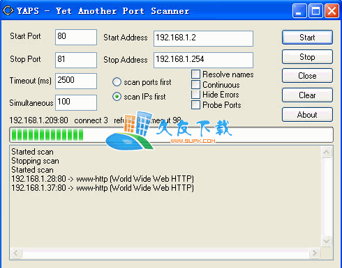 【TCP/IP连接端口扫描器】YAPS局域网端口快速扫描工具下载V英文版