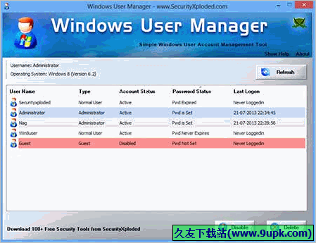Windows User Manager 免安装版[系统用户账户管理工具]
