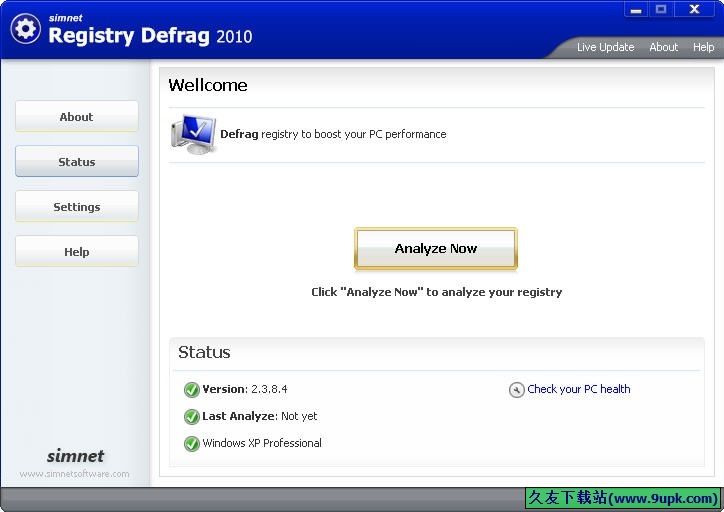 Simnet Registry Defrag 英文版[注册碎片整理工具]截图1