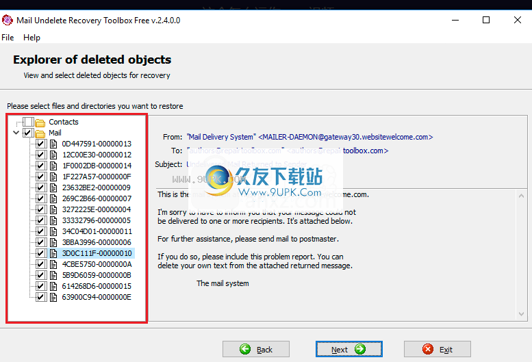 MailUndeleteRecoveryToolboxFree