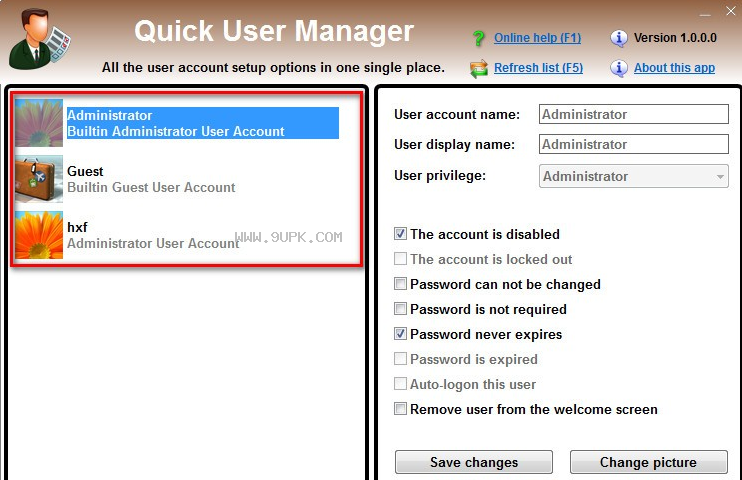 Quick User Manager