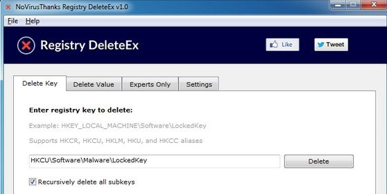 Registry DeleteEx