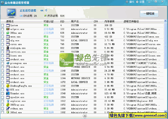 金山毒霸进程管理器 中文免安装版