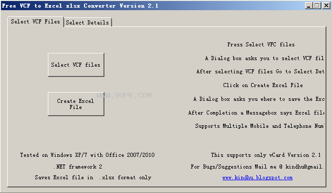 Free VCF to Excel xlsx Converter
