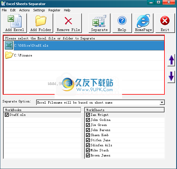 ExcelSheetsSeparator