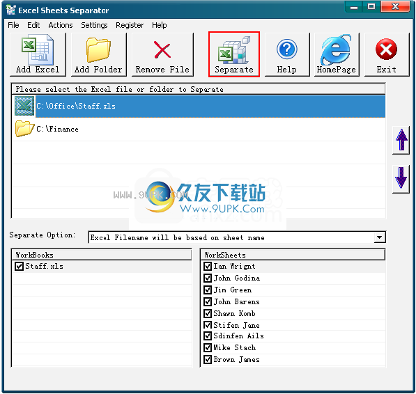 ExcelSheetsSeparator