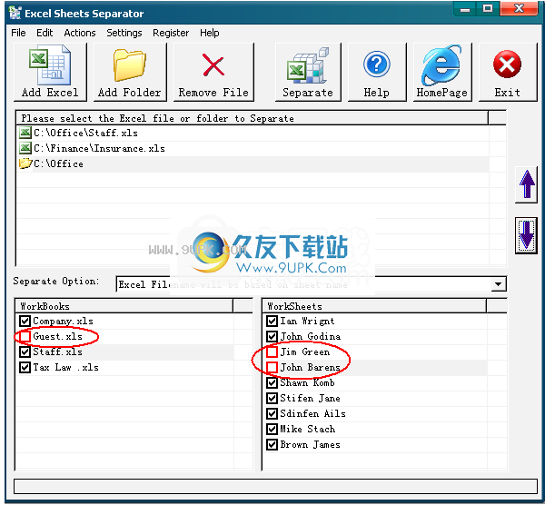 ExcelSheetsSeparator