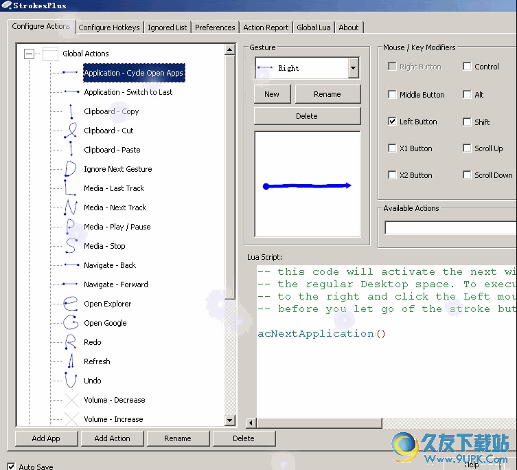 StrokesPlus X(支持脚本动作的鼠标手势软件)