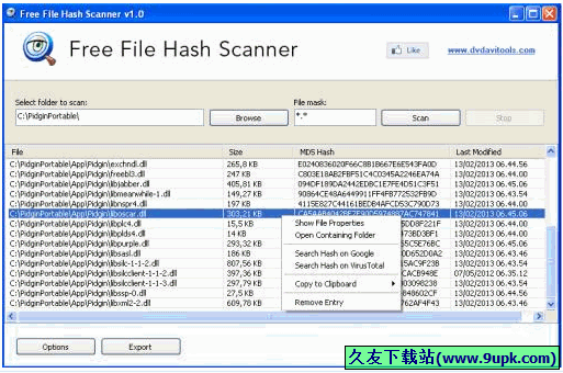 Free File Hash Scanner 免安装版[文件MD值查看器]